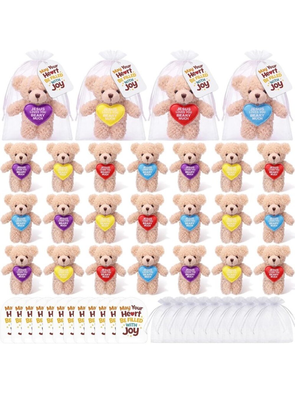 24-Pack Jesus Loves You Plush Bears - Cute 4.7" Stuffed Animals for Gifts